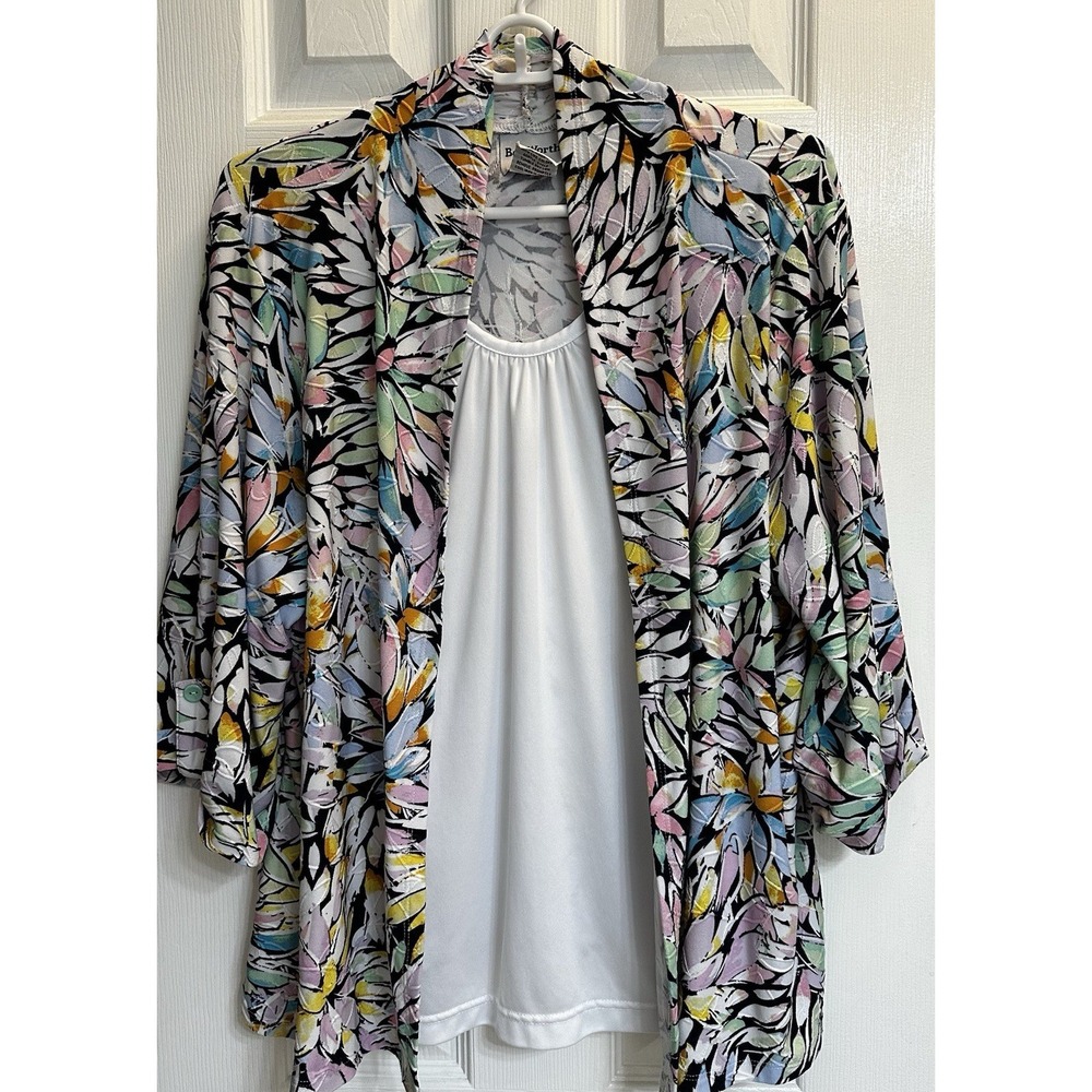 Women's BonWorth Floral Blouse Medium Petite 3:4 Sleeve